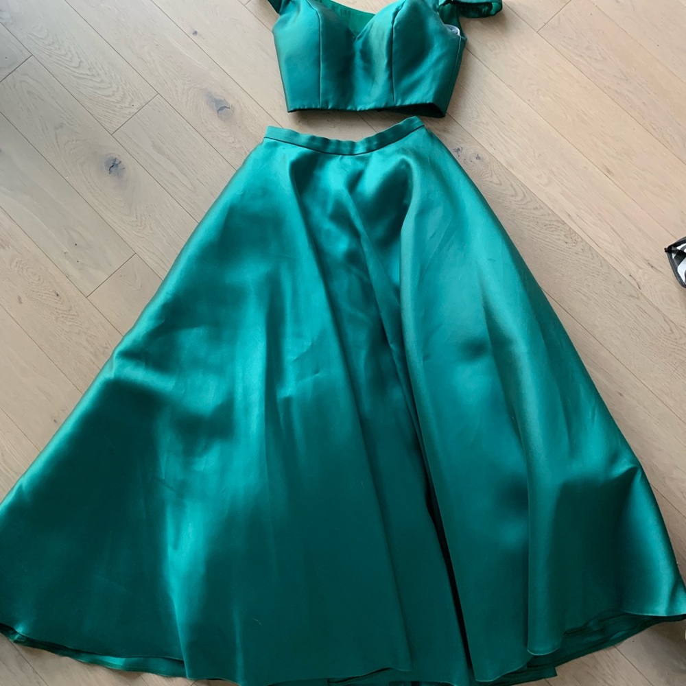 Jovani Teal Satin Two-Piece Prom Dress